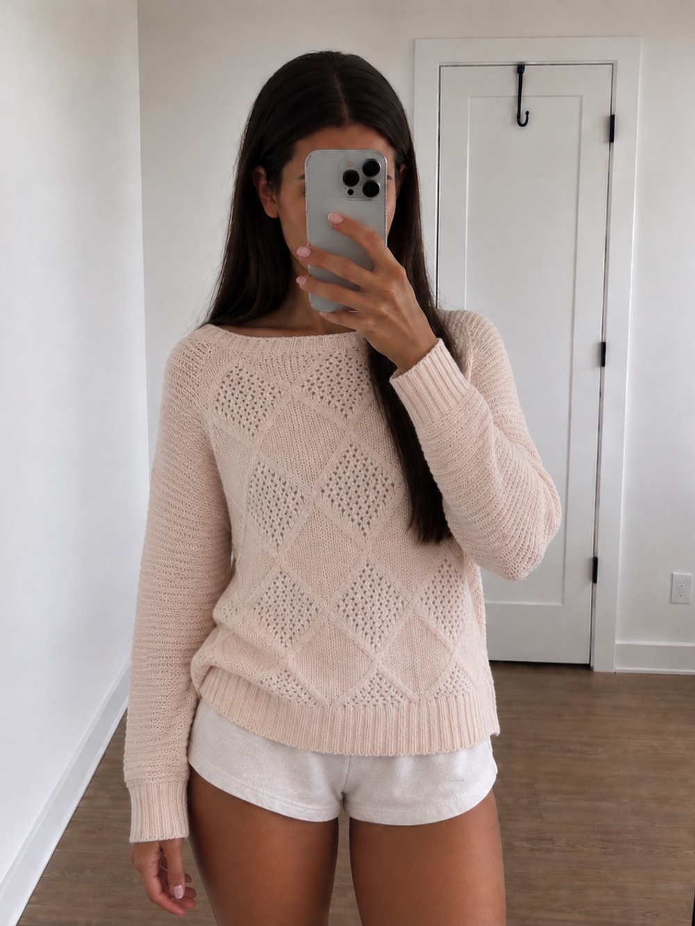 American Eagle Blush Pink Pointelle Knit Sweater